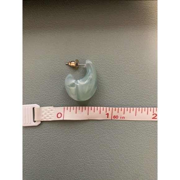 3 Pair Hoop Drop Earrings Seafoam Green Plastic with Metal Posts - Picture 6 of 11